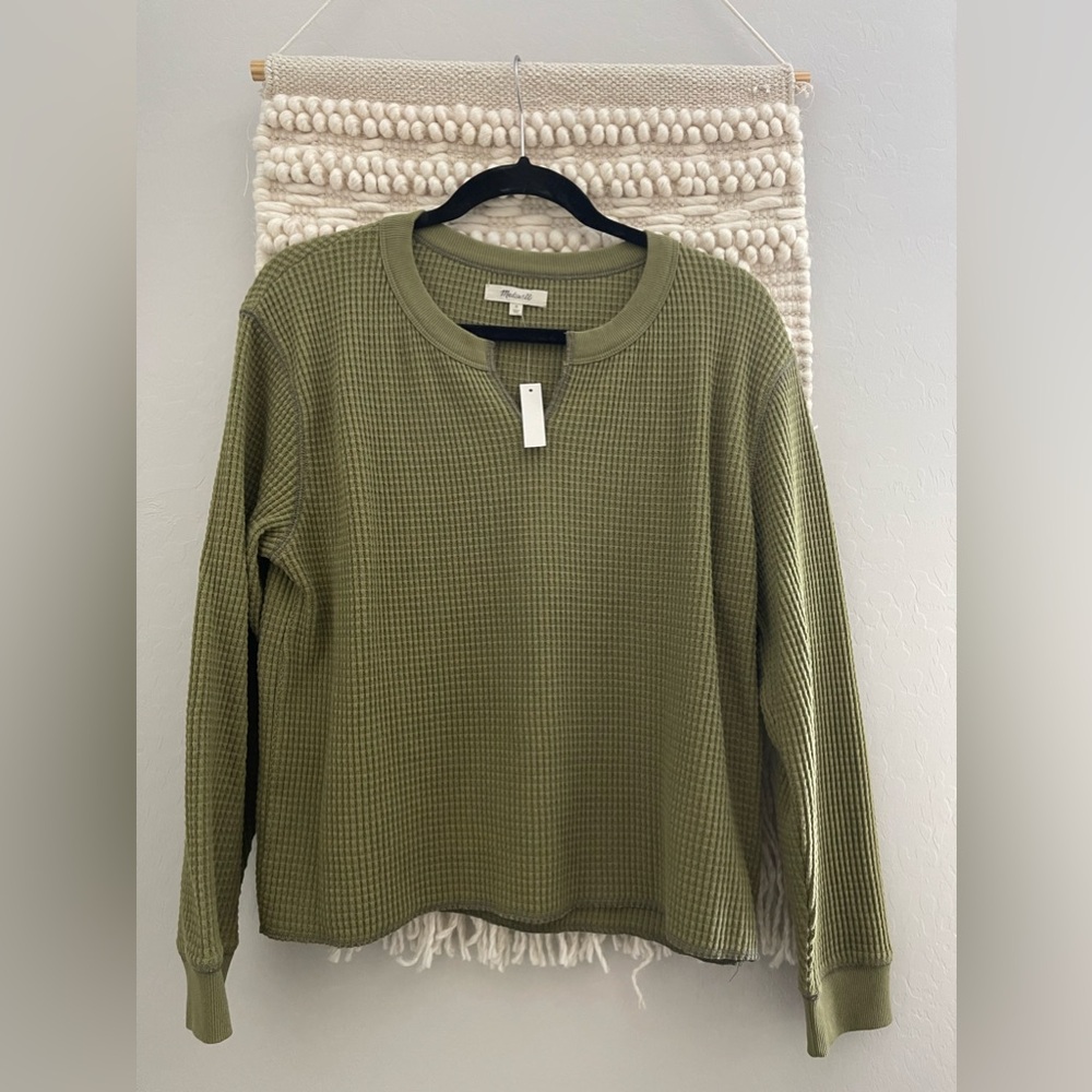 Waffle Split-Neck Crop Tee